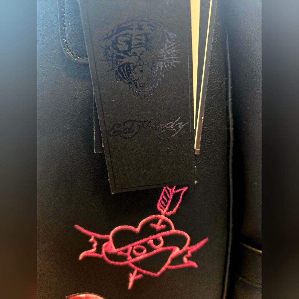 NEW Ed Hardy Black Floral Love Kills Slowly Skull Tattoo Bag 14"x12"x5" NWT - Picture 9 of 9